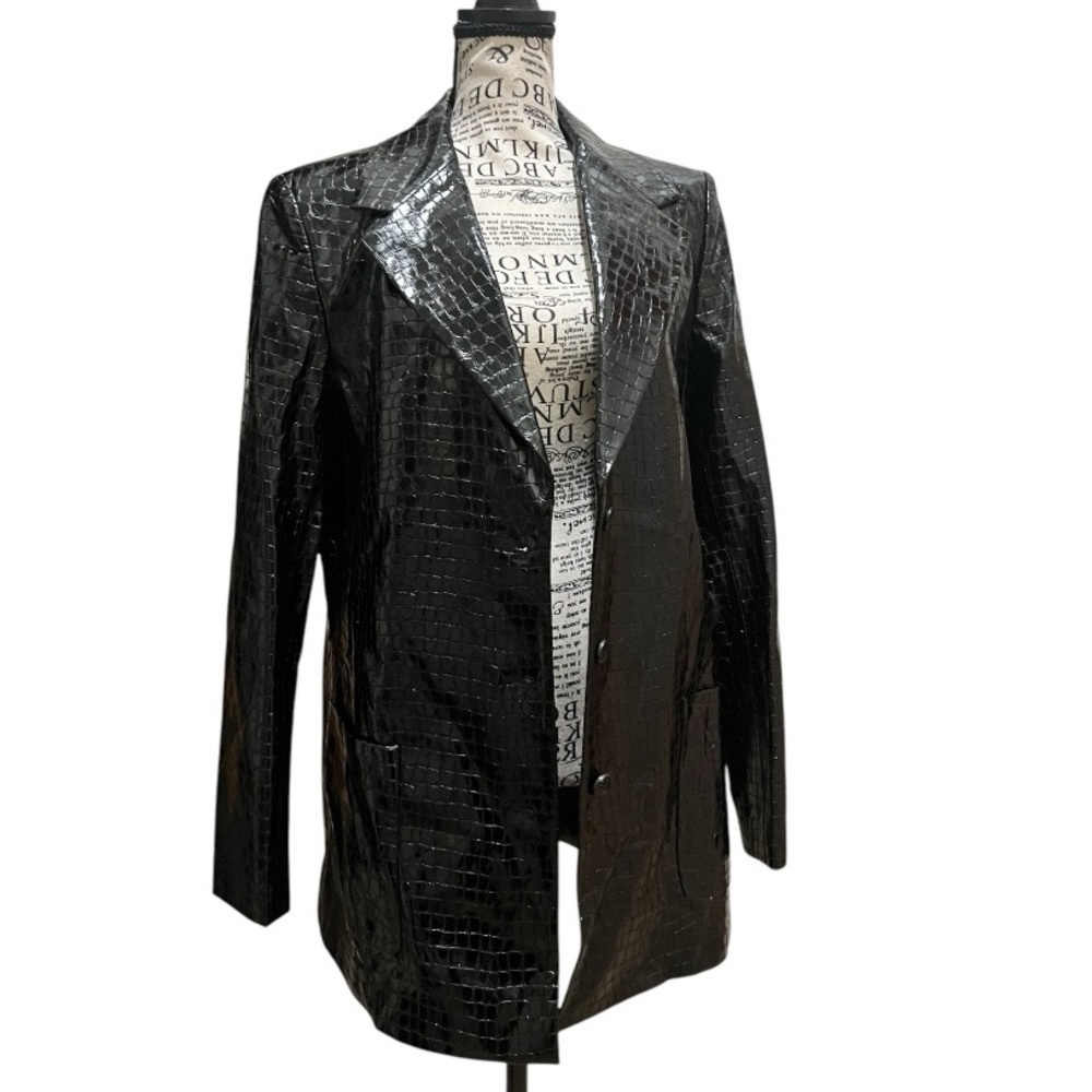 Susana Monaco Black Crocodile embossed single breasted blazer size Small, NWT